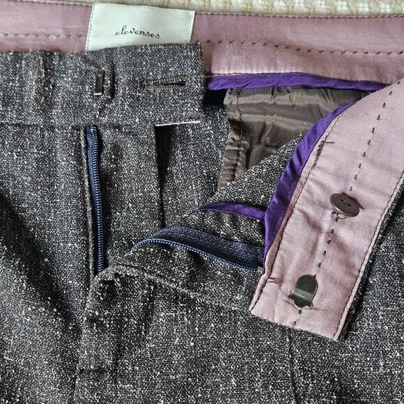 Elevenses Gray Brown Tweed Wide Leg Button Accent Zip Front Dressy Trouser Pants - Picture 8 of 15
